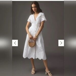 White eyelet Anthropologie Maeve collared midi dress, size medium